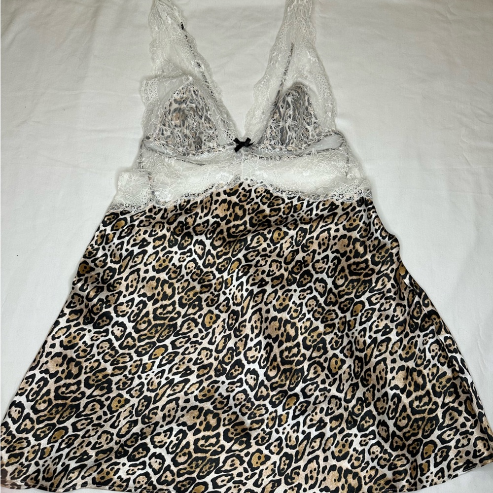 Victoria’s Secret Y2K Cheetah Print Slip Dress Lace Satin Babydoll Coquette Girl